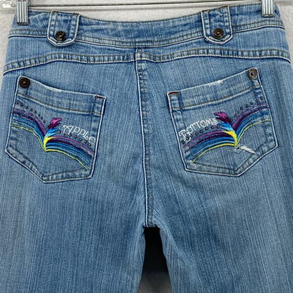 APPLE BOTTOMS Jeans 8 Distressed Straight Low Rise Stretch Denim Blue VTG HK - Picture 1 of 16